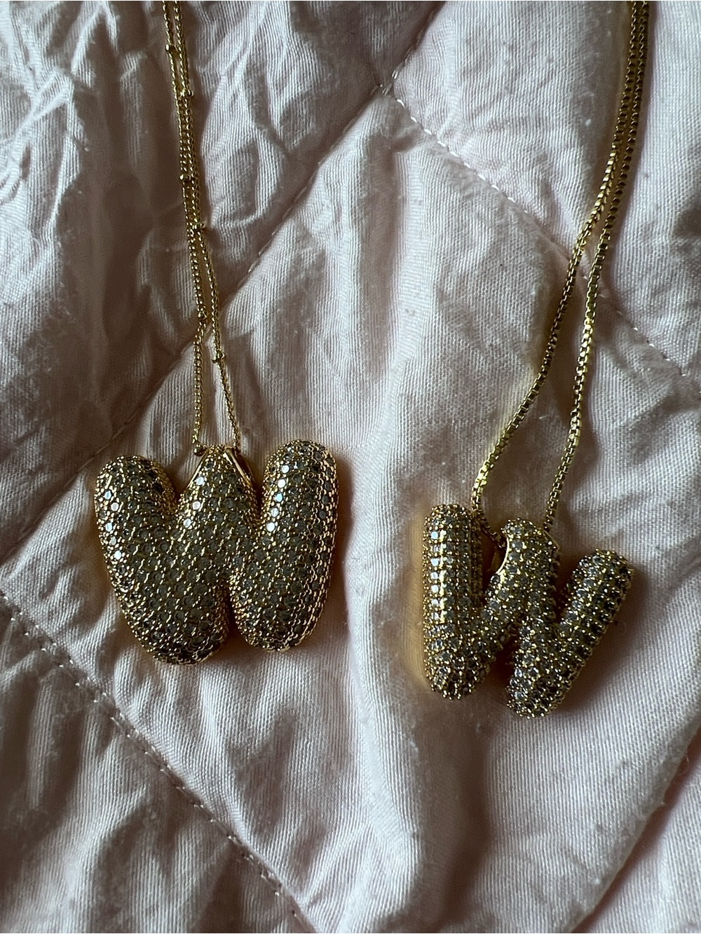 Gold Crystal 'W' Pendant Necklaces - Women Jewelry